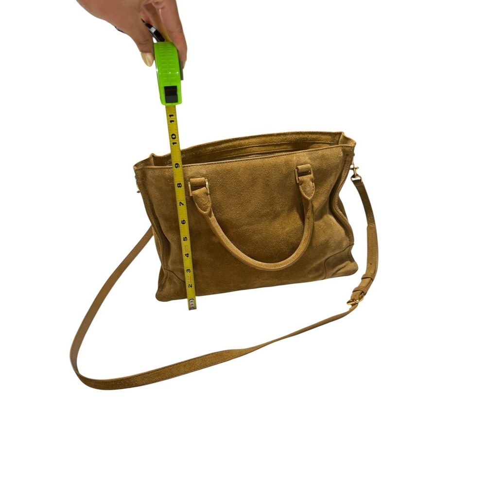 Rebecca Minkoff Regan Satchel Tan Suede Crossbody Handbag Gold Hardware